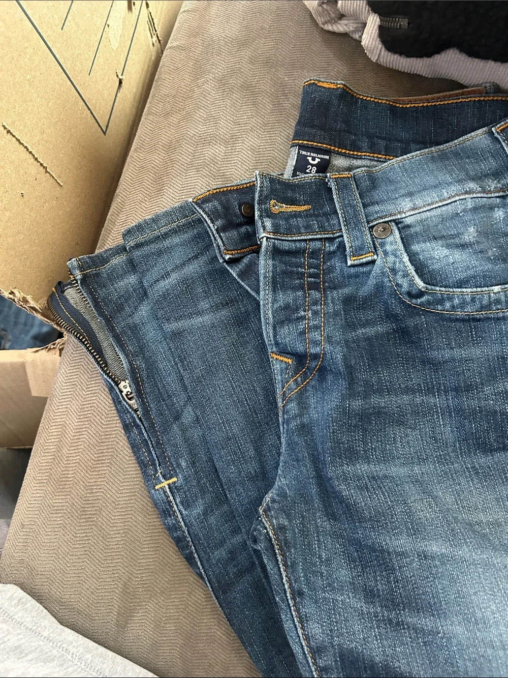 True Religion Men's Mid Blue Slim Straight Jeans